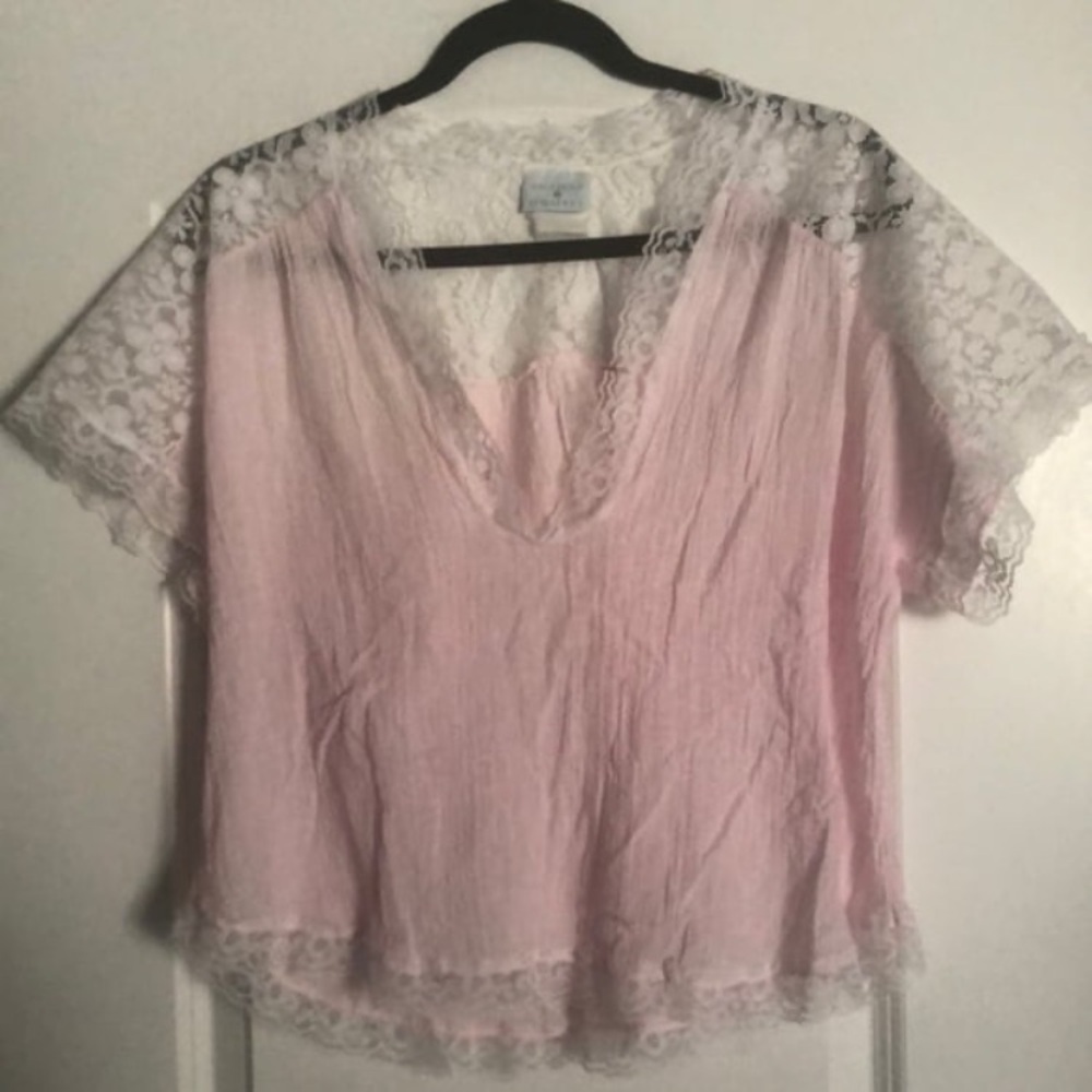 Gilligan & O'Malley pink lace ethereal top coquette delicate cottagecore top M